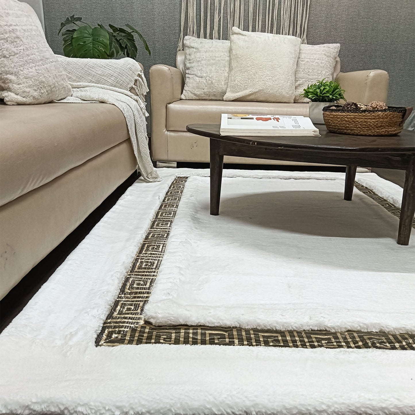 Storilane Hand Tufted Divine Collection- Turkish Carpets | Luxury Golden Touch With White/Cream Plain Soft And Plush Handmade Living Room Rugs | Different Sizes | Carpet for Living Room