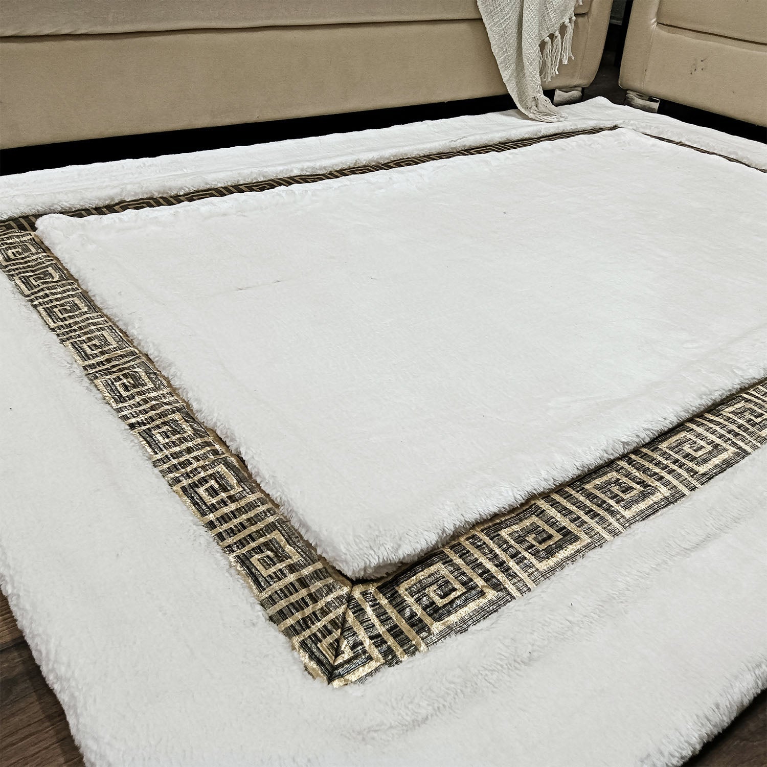 Storilane Hand Tufted Divine Collection- Turkish Carpets | Luxury Golden Touch With White/Cream Plain Soft And Plush Handmade Living Room Rugs | Different Sizes | Carpet for Living Room