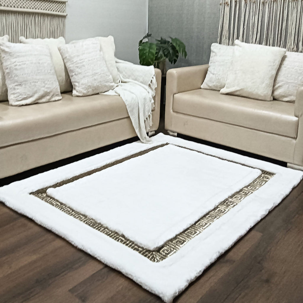 Storilane Hand Tufted Divine Collection- Turkish Carpets | Luxury Golden Touch With White/Cream Plain Soft And Plush Handmade Living Room Rugs | Different Sizes | Carpet for Living Room