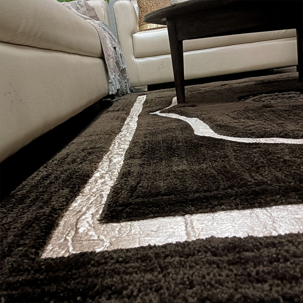 Storilane Hand Tufted Divine Collection- Turkish Carpets | Luxury Golden Touch With Coffee Ethnic Design Soft And Plush Handmade Living Room Rugs | Different Sizes | Carpet for Living Room