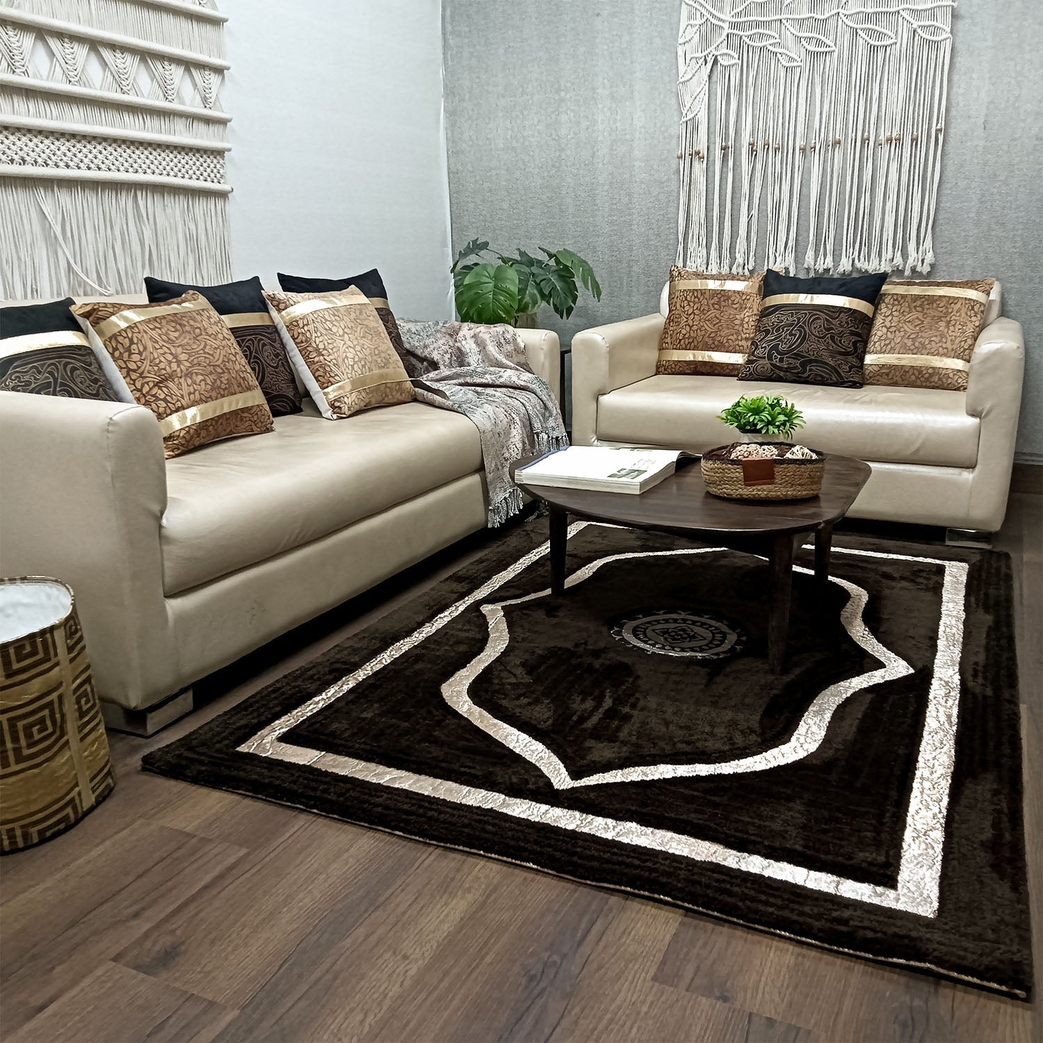 Storilane Hand Tufted Divine Collection- Turkish Carpets | Luxury Golden Touch With Coffee Ethnic Design Soft And Plush Handmade Living Room Rugs | Different Sizes | Carpet for Living Room