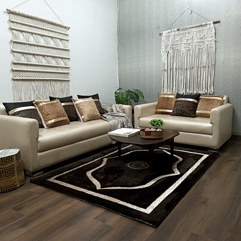 Storilane Hand Tufted Divine Collection- Turkish Carpets | Luxury Golden Touch With Coffee Ethnic Design Soft And Plush Handmade Living Room Rugs | Different Sizes | Carpet for Living Room