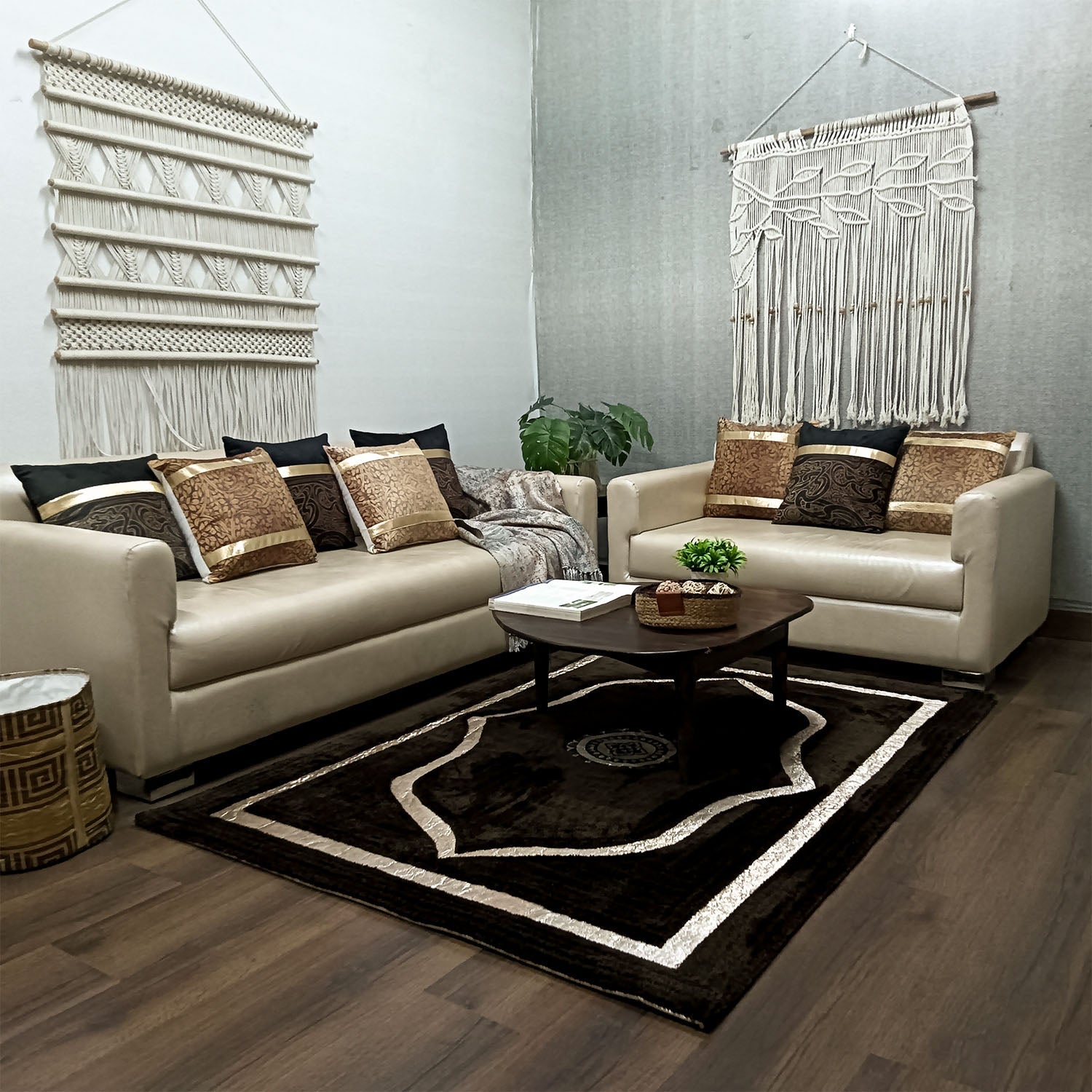 Storilane Hand Tufted Divine Collection- Turkish Carpets | Luxury Golden Touch With Coffee Ethnic Design Soft And Plush Handmade Living Room Rugs | Different Sizes | Carpet for Living Room