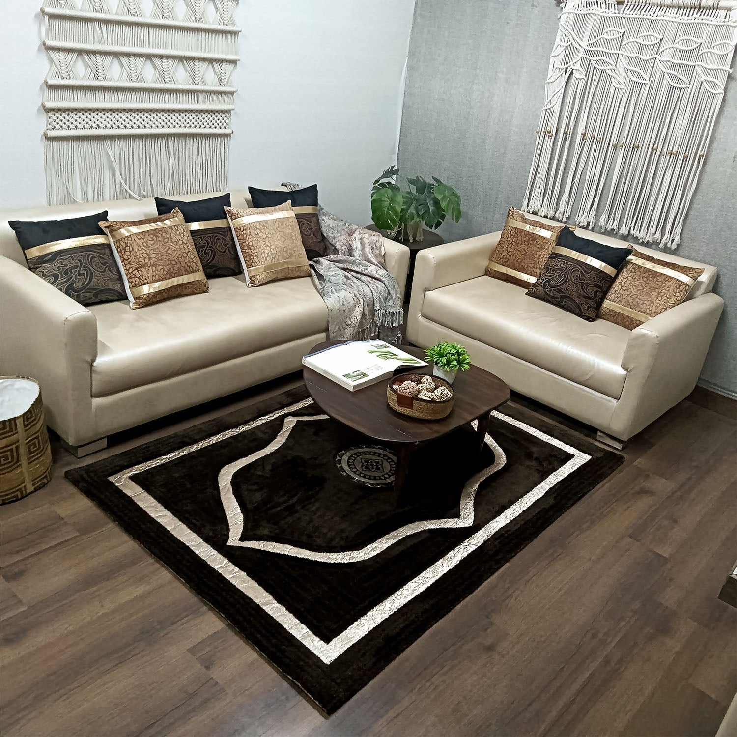 Storilane Hand Tufted Divine Collection- Turkish Carpets | Luxury Golden Touch With Coffee Ethnic Design Soft And Plush Handmade Living Room Rugs | Different Sizes | Carpet for Living Room