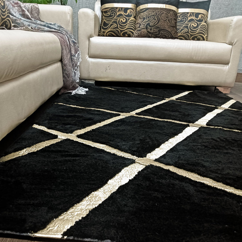 Storilane Hand Tufted Divine Collection- Turkish Carpets | Luxury Golden Touch With Black Cross Soft And Plush Handmade Living Room Rugs | Different Sizes | Carpet for Living Room