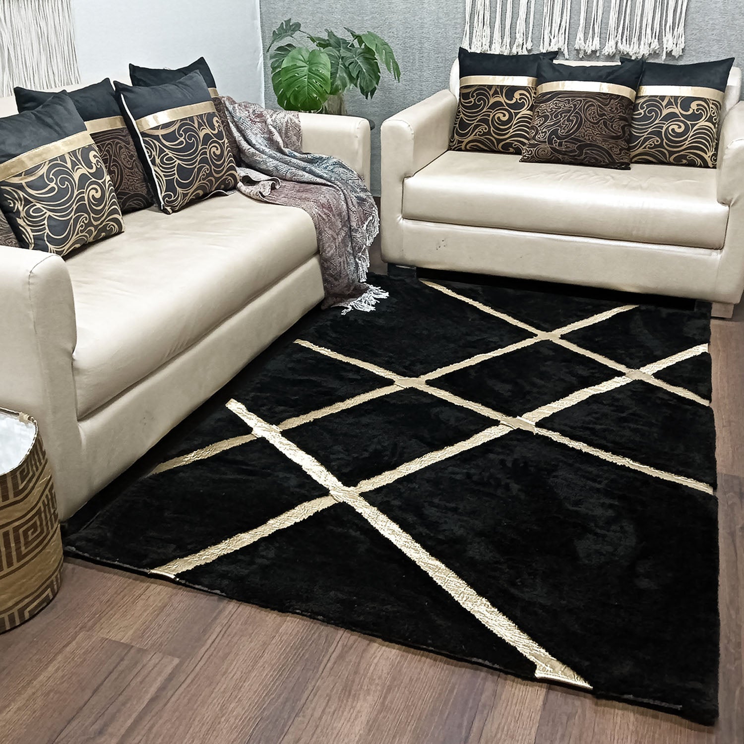 Storilane Hand Tufted Divine Collection- Turkish Carpets | Luxury Golden Touch With Black Cross Soft And Plush Handmade Living Room Rugs | Different Sizes | Carpet for Living Room