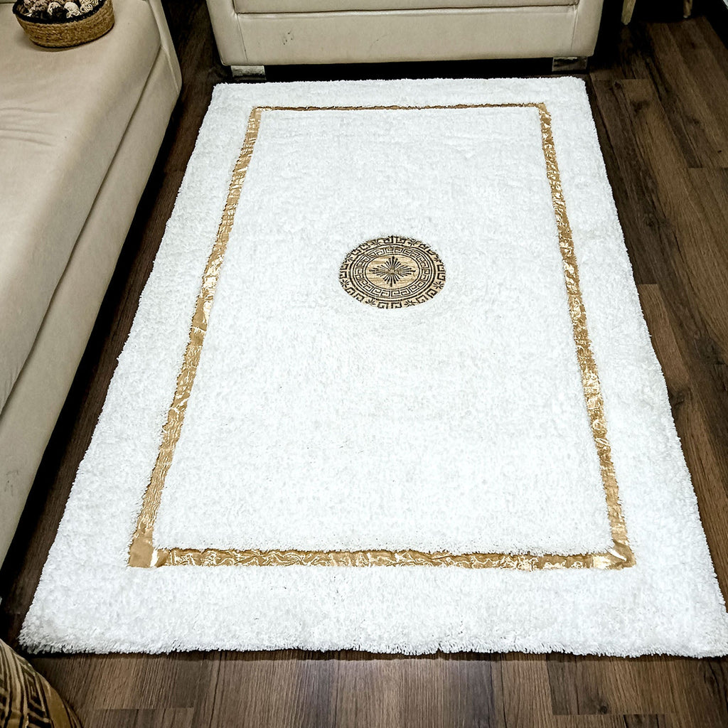 Storilane Hand Tufted Divine Collection- Turkish Carpets | Luxury Golden Touch With White/Cream Border Soft And Plush Handmade Living Room Rugs | Different Sizes | Carpet for Living Room