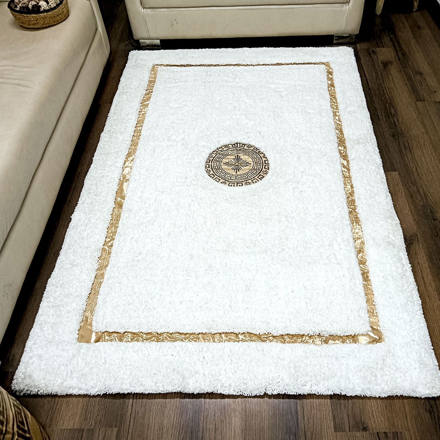 Storilane Hand Tufted Divine Collection- Turkish Carpets | Luxury Golden Touch With White/Cream Border Soft And Plush Handmade Living Room Rugs | Different Sizes | Carpet for Living Room
