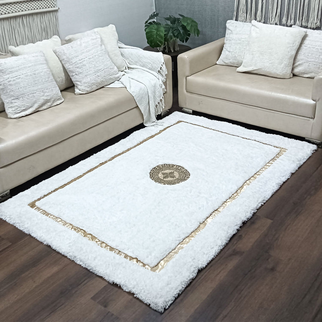 Storilane Hand Tufted Divine Collection- Turkish Carpets | Luxury Golden Touch With White/Cream Border Soft And Plush Handmade Living Room Rugs | Different Sizes | Carpet for Living Room