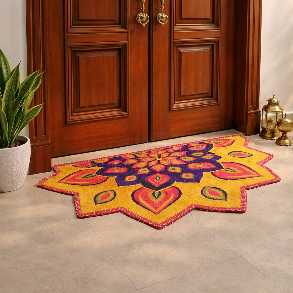 Storilane Floor Mats in Beautiful Rangoli Petals Design | Anti Slip, Durable & Washable | Outdoor & Indoor