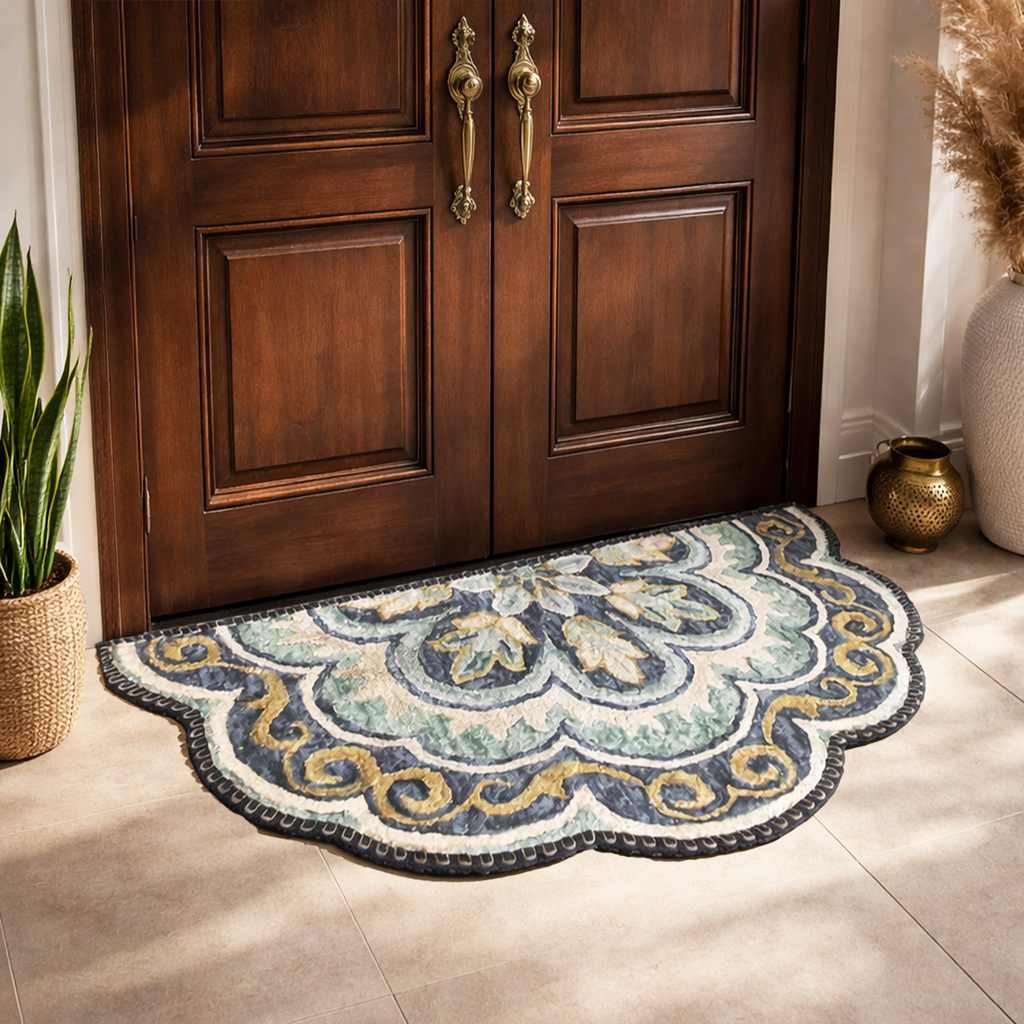 Storilane Floor Mats in Beautiful Rangoli Design | Semi Round Petals | Anti Slip, Durable & Washable | Outdoor & Indoor