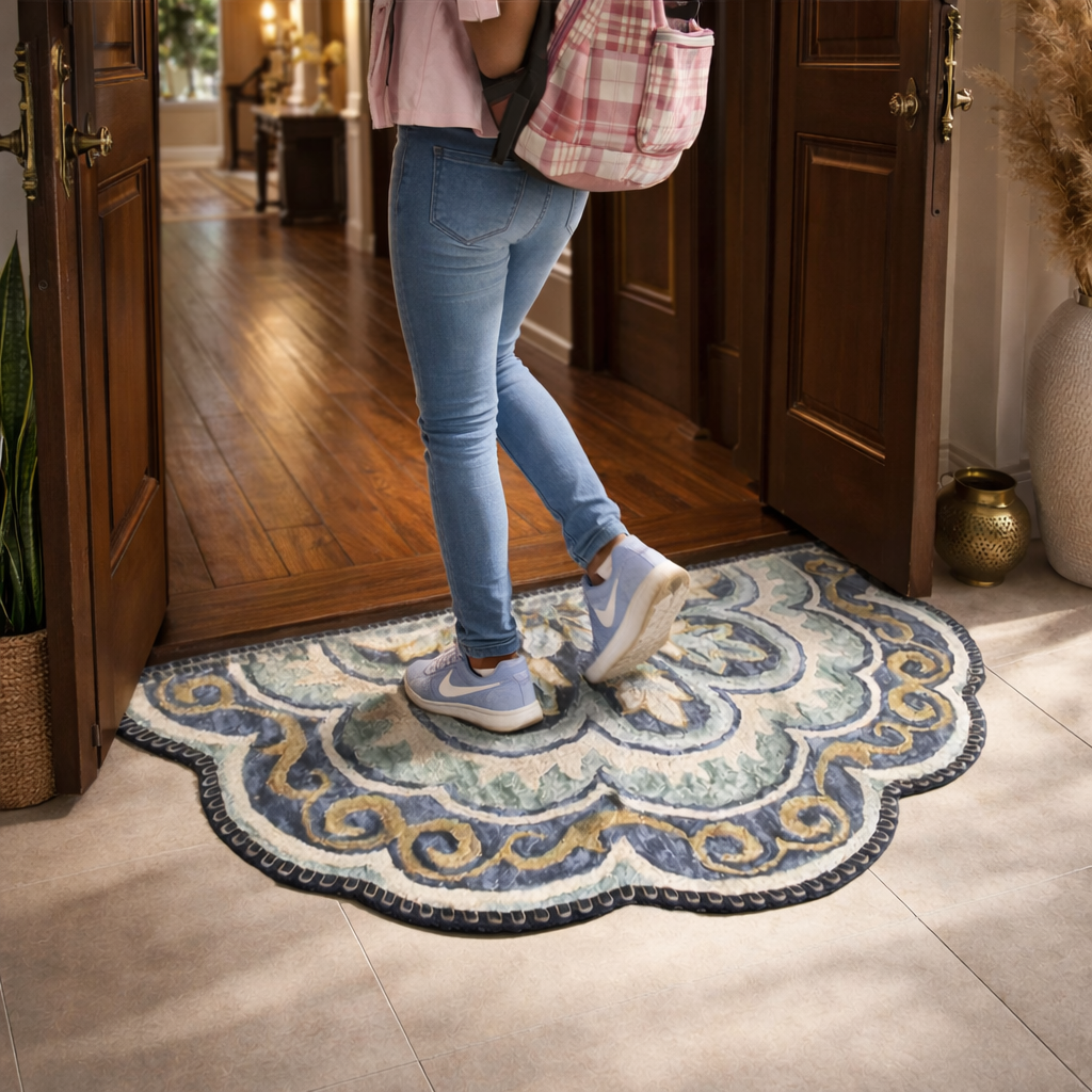 Storilane Floor Mats in Beautiful Rangoli Design | Semi Round Petals | Anti Slip, Durable & Washable | Outdoor & Indoor