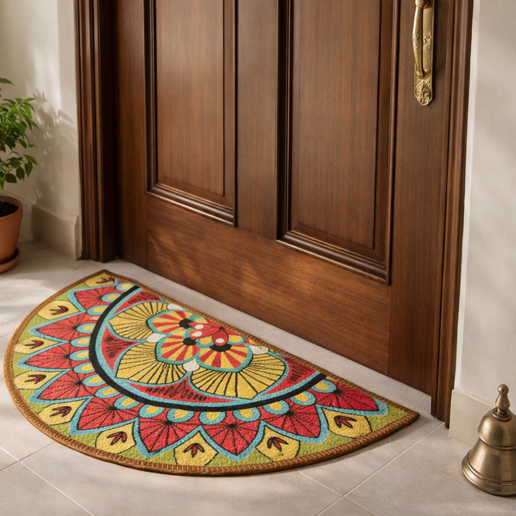 Storilane Floor Mats in Beautiful Traditional Rangoli Design | Anti Slip, Durable & Washable | Outdoor & Indoor