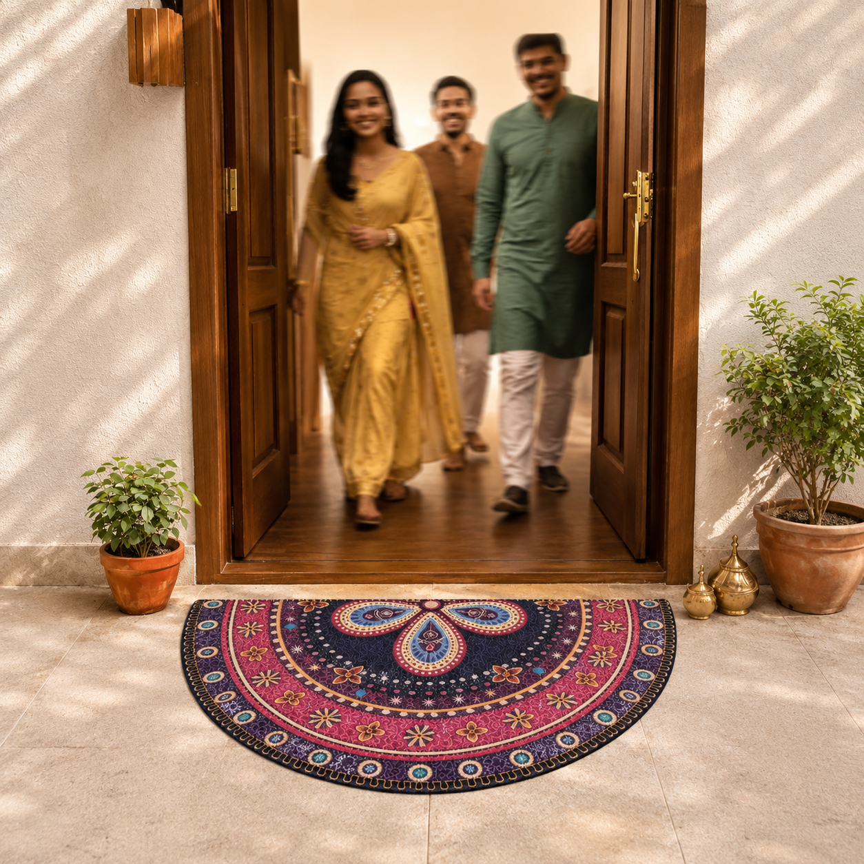 Storilane Floor Mats in Beautiful Traditional Rangoli Design | Anti Slip, Durable & Washable | Outdoor & Indoor