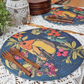 All Natural Round Cotton Braided Mats- “Natura Collection By Avioni”-Washable-Bird On Branch-Good for Gifting (38 cms Diameter)