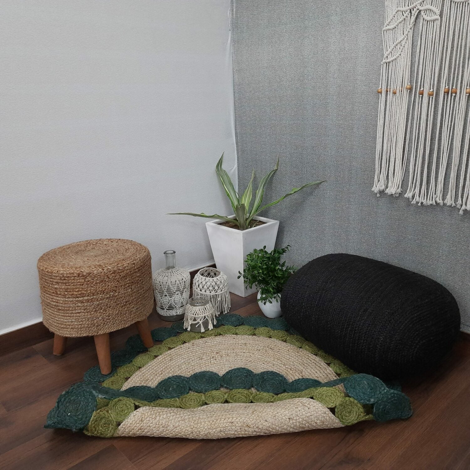 Avioni Braided Round Shaped Flower Look Rug In Greenish Shade- 4 Feet (122 cms)