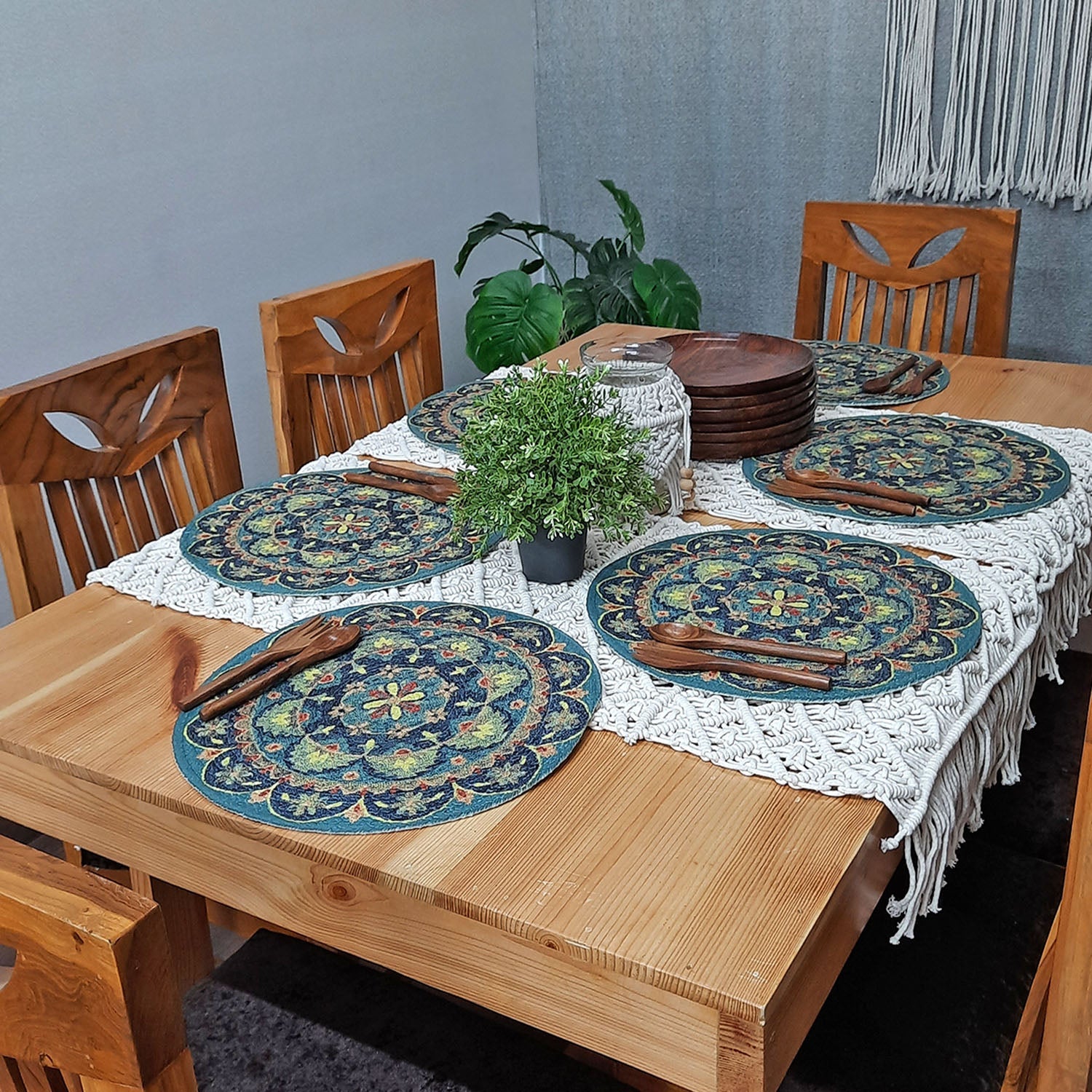 All Natural Round Cotton Braided Mats- “Natura Collection By Avioni”-Washable-Rangoli Design-Good for Gifting (38 cms Diameter)