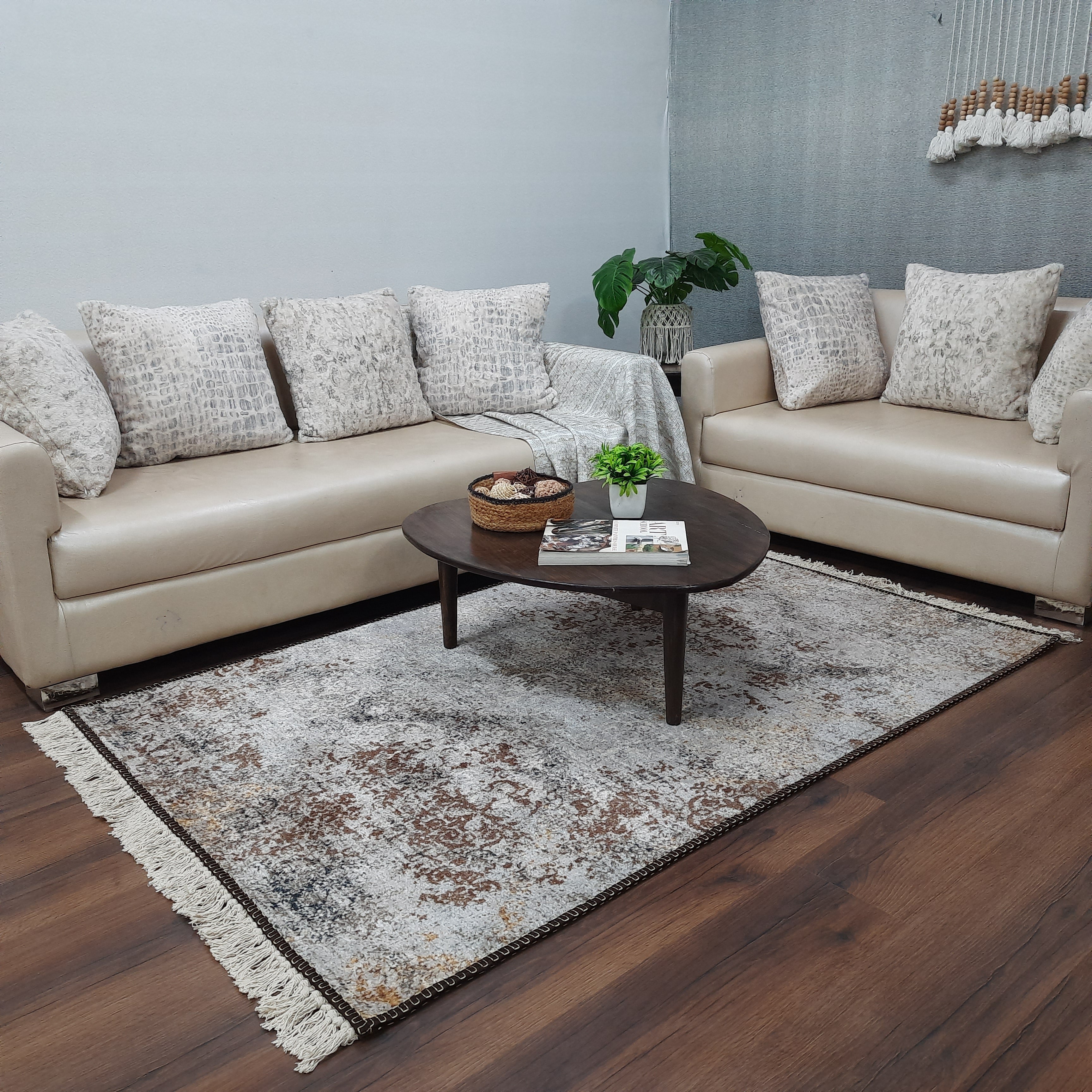 Avioni Faux Silk Carpet for a Stylish and Modern Living Room Abstract Vintage theme | Durable and Washable