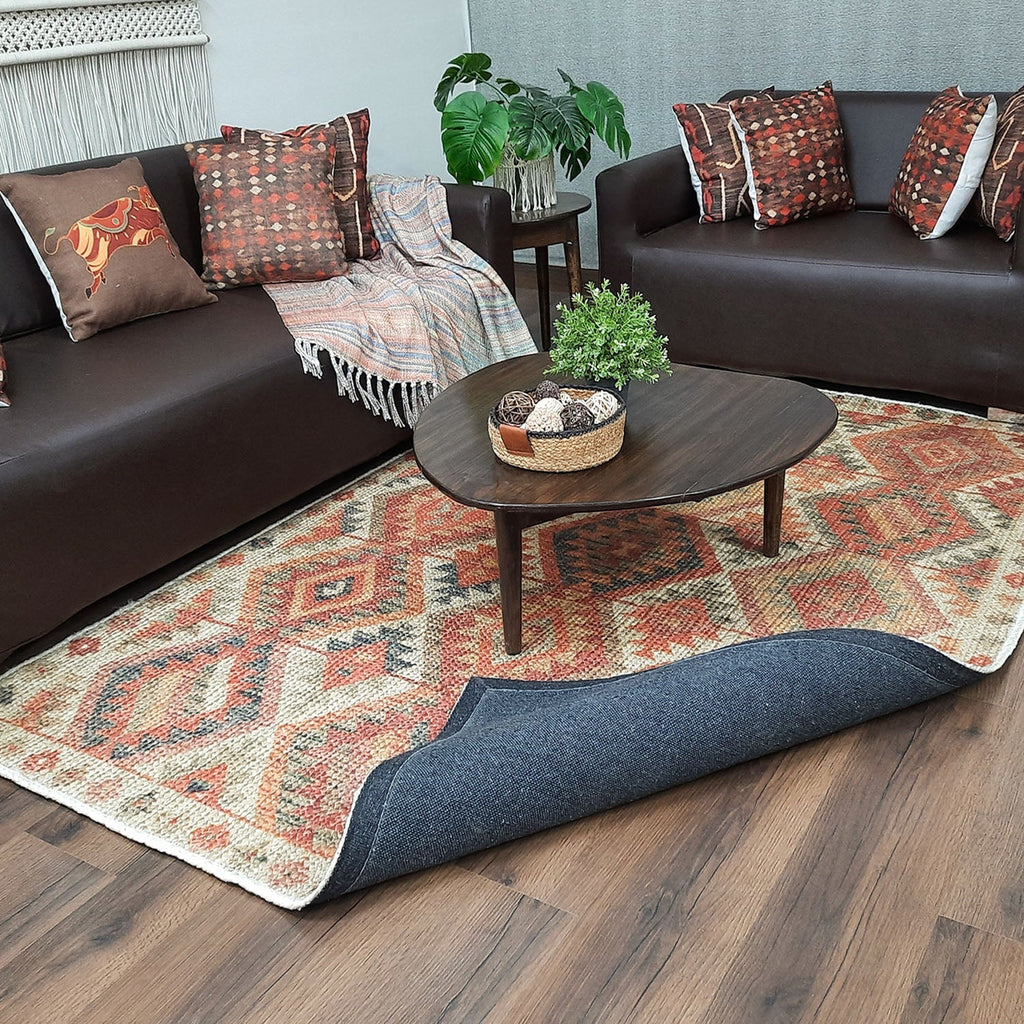 Avioni Kilim Design Inspired Natural Jute Rug with Cotton Backing | Multiple Sizes Available