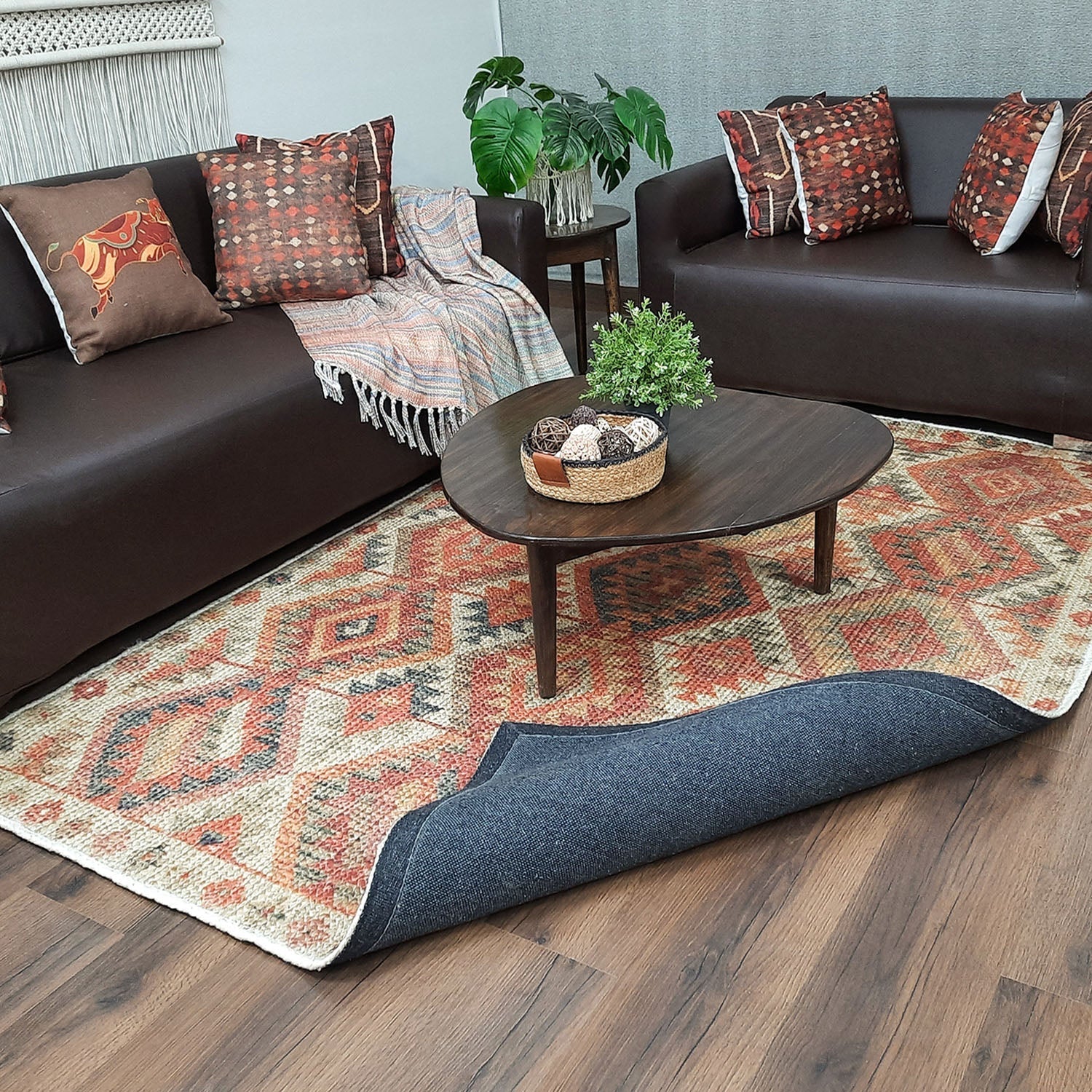 Avioni Kilim Design Inspired Natural Jute Rug with Cotton Backing | Multiple Sizes Available