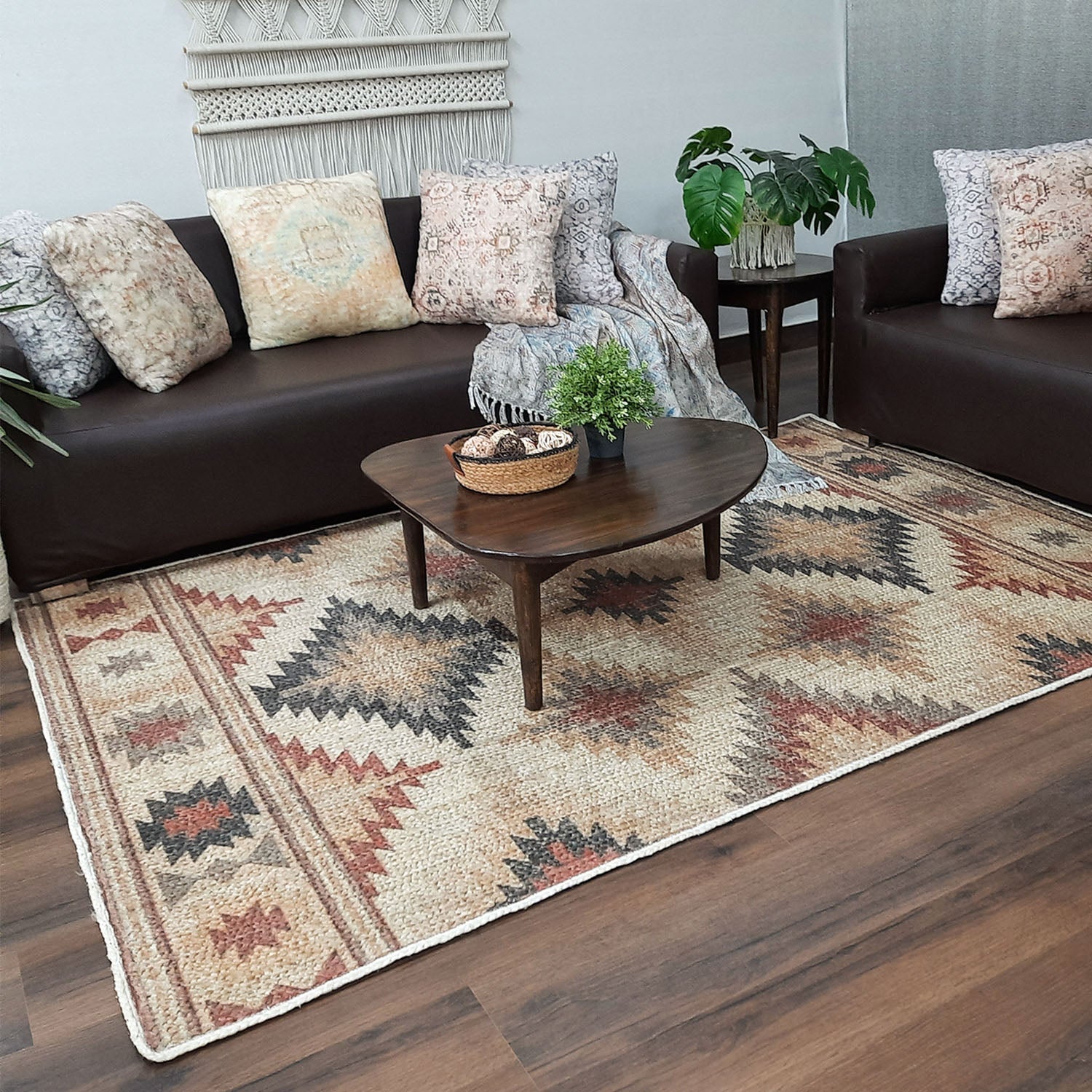 Avioni Kilim Design Inspired Natural Jute Rug with Cotton Backing | Multiple Sizes Available