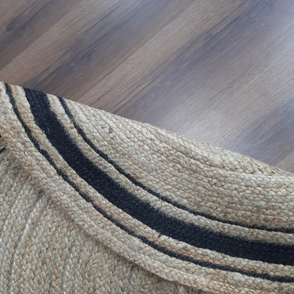 Avioni Natural Jute With Black Border Braided Carpet Eco Friendly-Multicolour Boho Collection-Multiple Sizes
