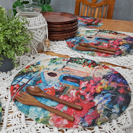 All Natural Round Cotton Braided Mats- “Natura Collection By Avioni”-Washable -Home In Flowers-Good for Gifting (38 cms Diameter)