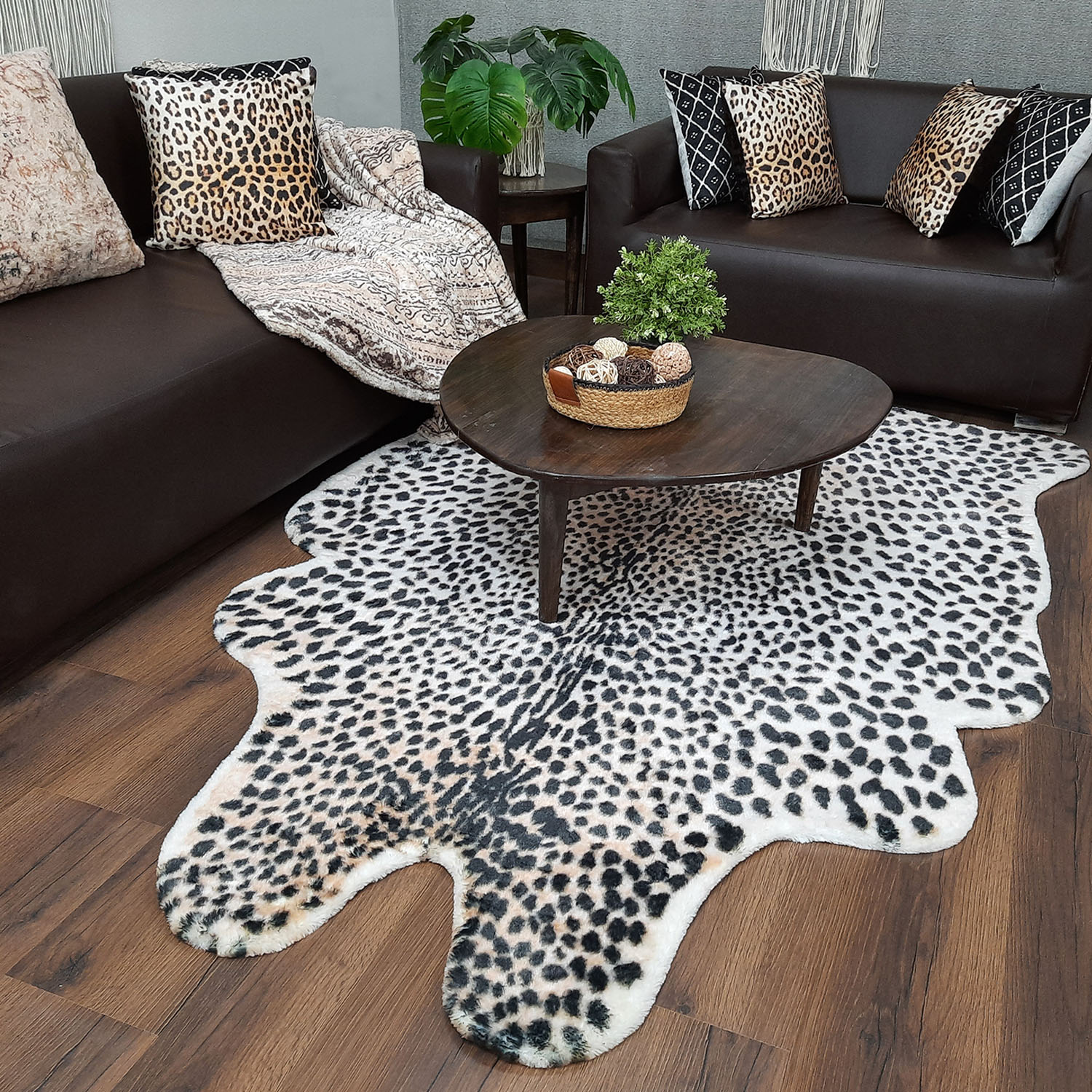 Avioni Home Faux Fur Exotic Animal Area Rug | Snow Leopard Print