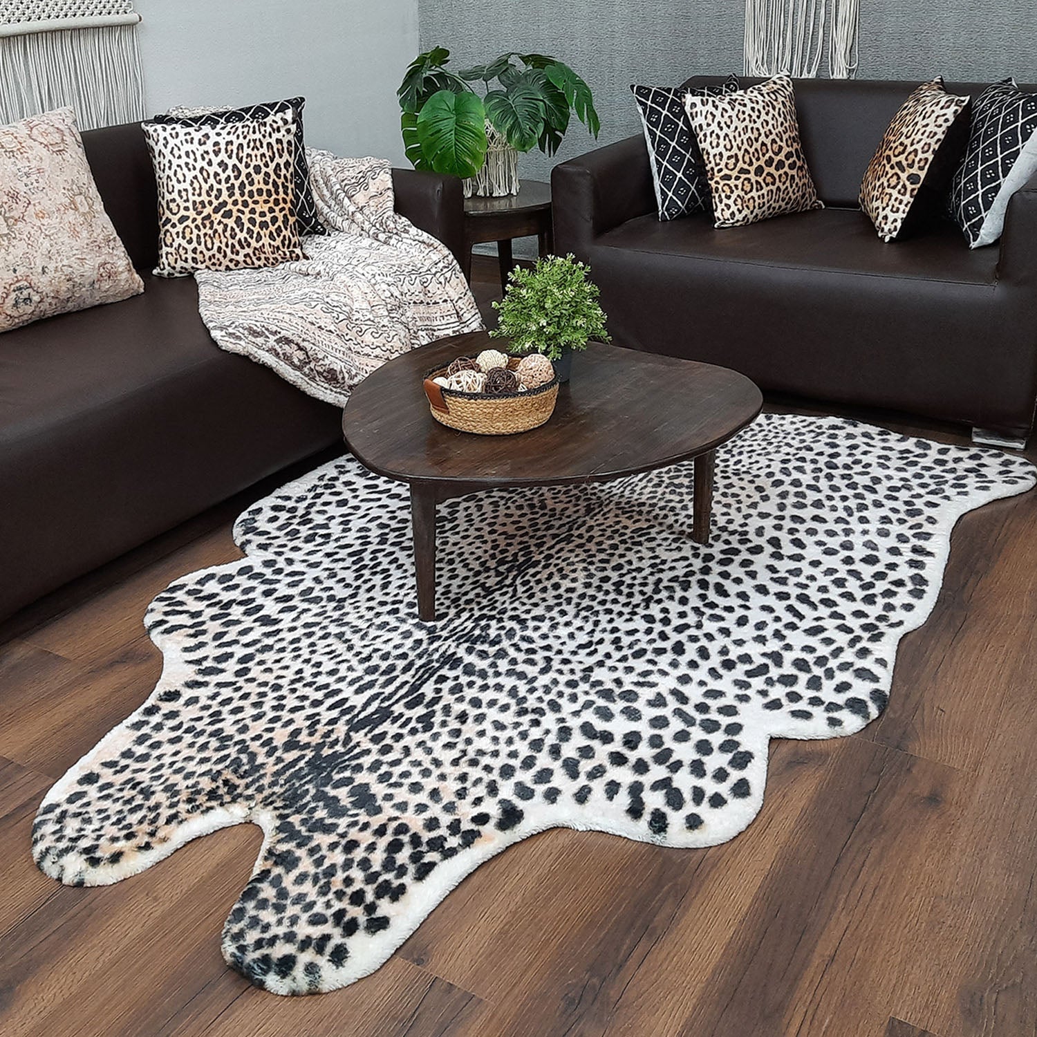 Avioni Home Faux Fur Exotic Animal Area Rug | Snow Leopard Print