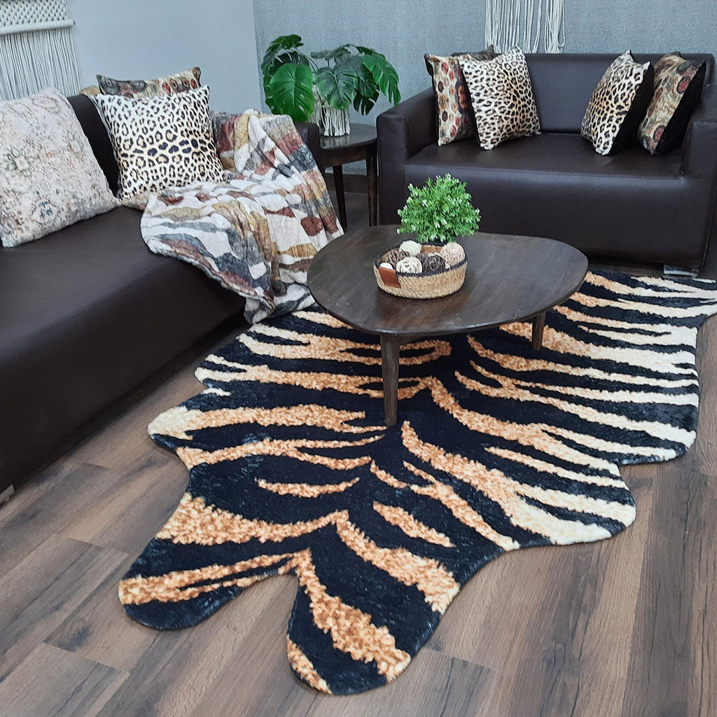 Avioni Home Faux Fur Exotic Animal Area Rug | Tiger Print