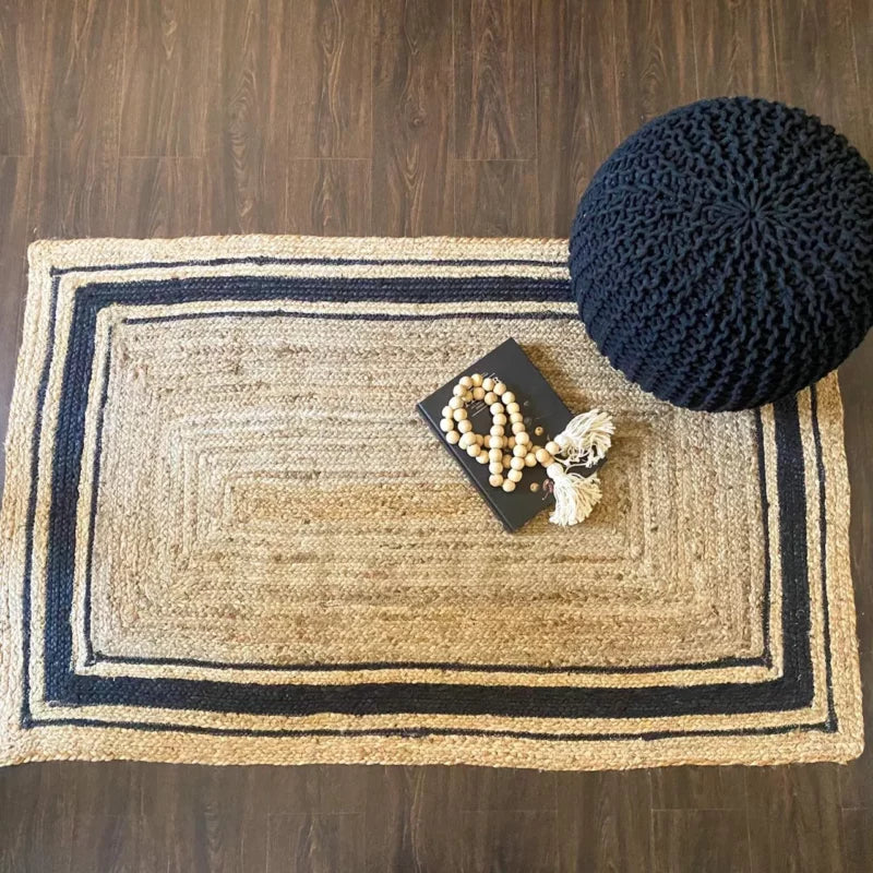 Jute (Natural and Dyed Jute) Handmade Braided Rugs | Natural & Black Jute Area Rug | Avioni- Premium Collection