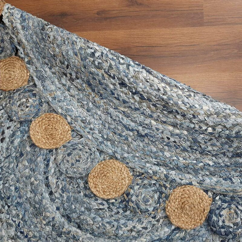 Avioni Home Contemporary Collection -Handmade Jeans With Jute Round Tikki – Multiple Sizes