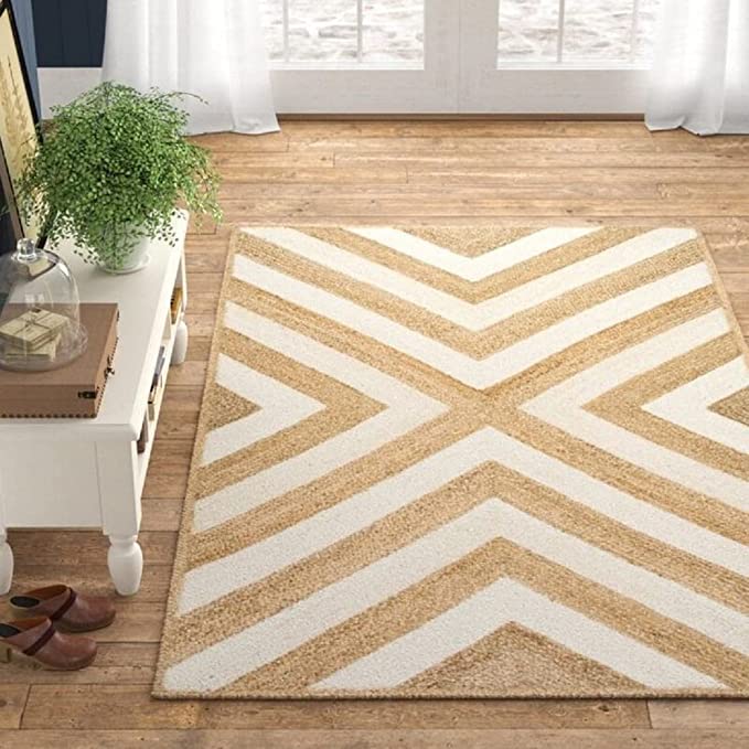 Jute (Natural and Bleached Jute) Handmade Braided Rugs | Natural & White Jute Zig-Zag Area Rug | Avioni- Premium Collection