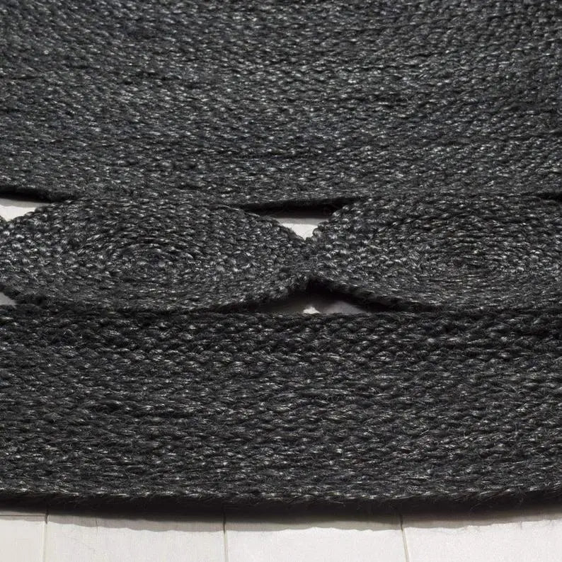 Avioni Home Eco Collection Jute Carpet – Braided Eco-friendly Circular Black Area Rug
