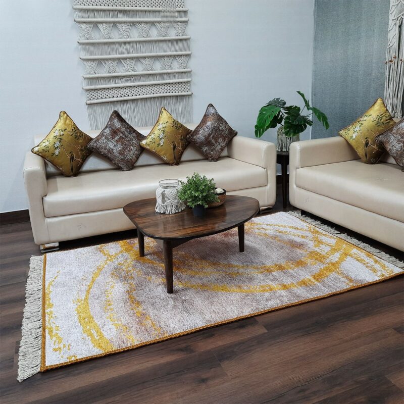 Avioni Luxurious Washable Modern Durable Handmade Vibrant Faux Silk Rug/Carpet In Golden/Yellow Colour
