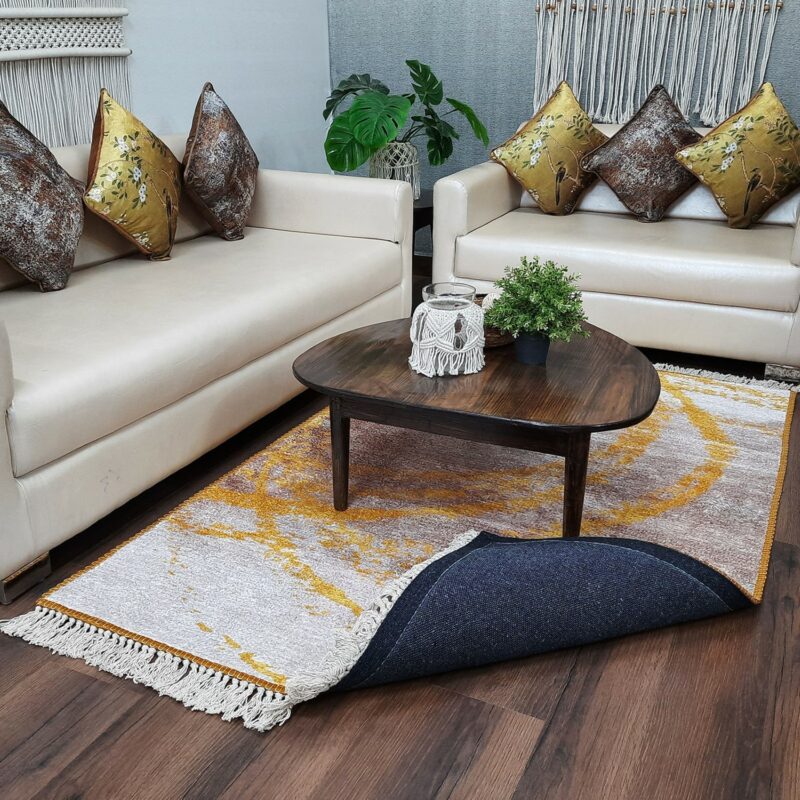 Avioni Luxurious Washable Modern Durable Handmade Vibrant Faux Silk Rug/Carpet In Golden/Yellow Colour