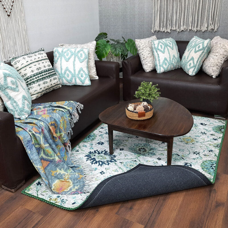 Avioni’s Faux Silk Rug for a Luxurious and Elegant Living Room | Calming Green Collection