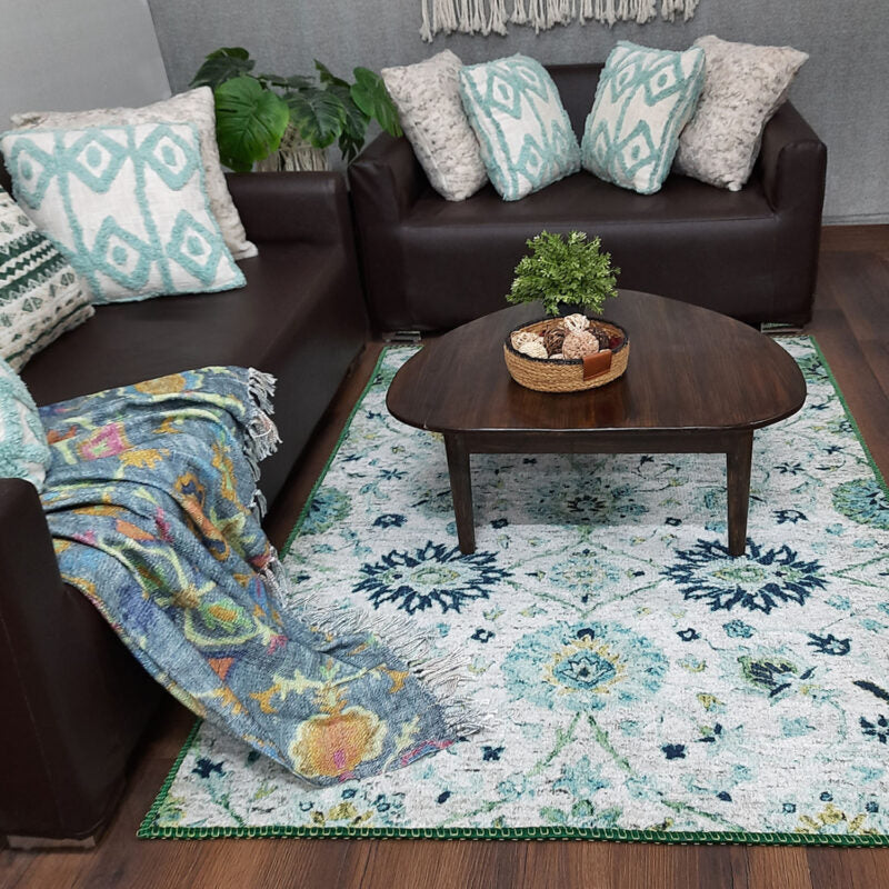 Avioni’s Faux Silk Rug for a Luxurious and Elegant Living Room | Calming Green Collection