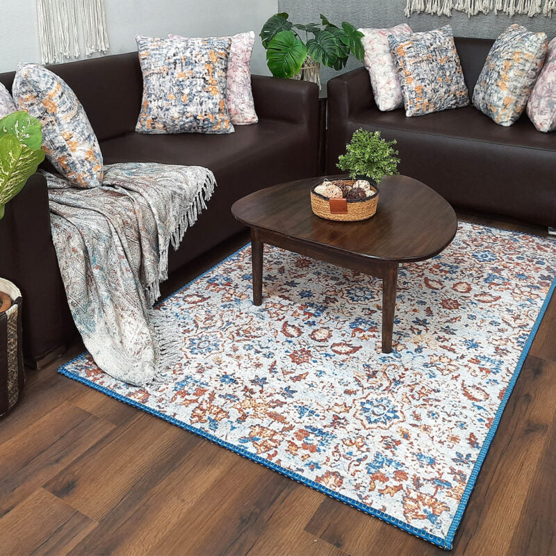 Avioni Faux Silk Carpet for Your Living Room | Persian Florals | Durable and Washable | BrickLane Collection