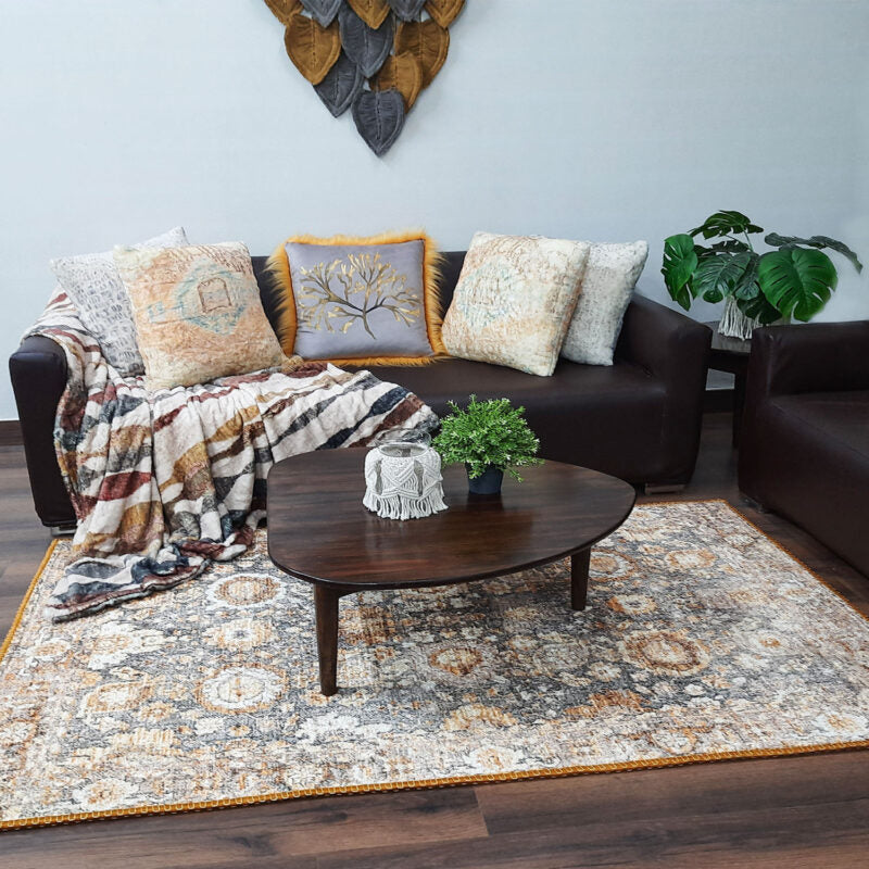 Avioni Faux Silk Carpet for Your Living Room | Luxurious Persian Design | Washable | Earthy Elegance Collection