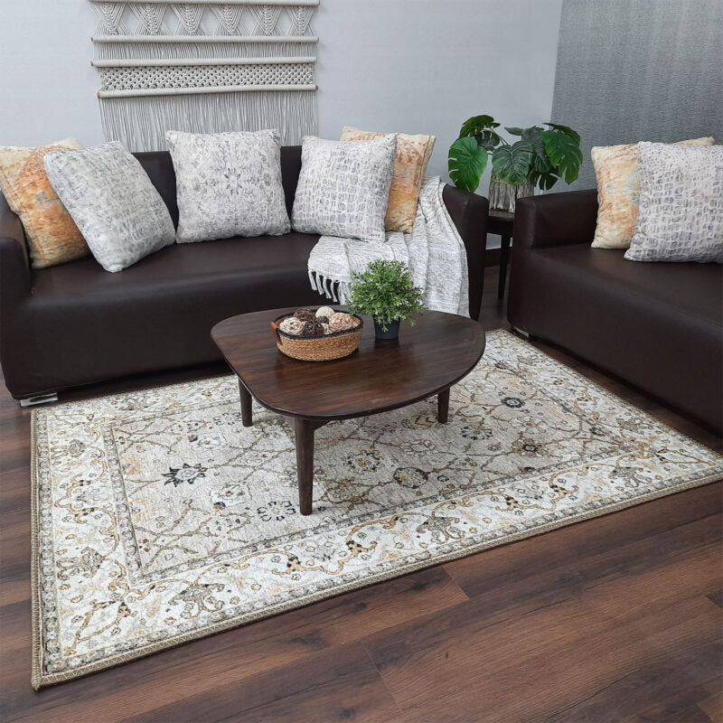 Avioni Faux Silk Carpet for Your Living Room | Persian Design | Washable Rug | Earthy Elegance Collection