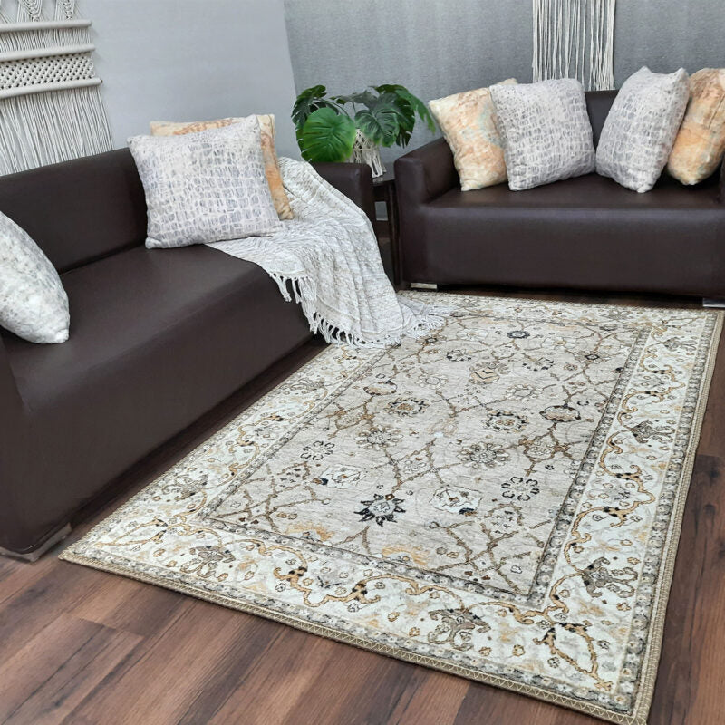 Avioni Faux Silk Carpet for Your Living Room | Persian Design | Washable Rug | Earthy Elegance Collection