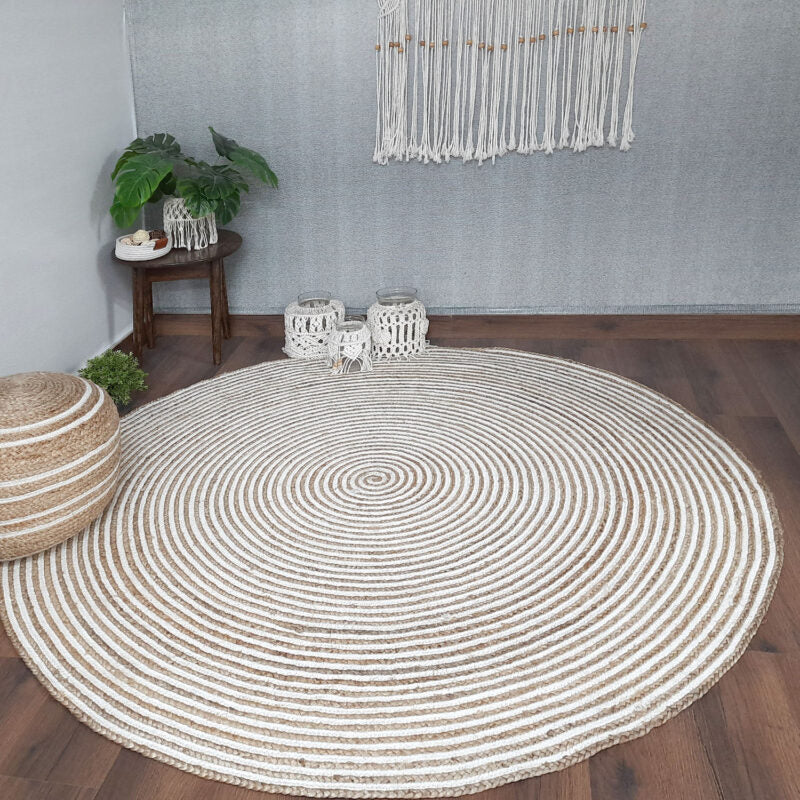 Avioni Braided Natural Jute and Cotton Ecofriendly Carpet Round-Boho Collection-Multiple Sizes