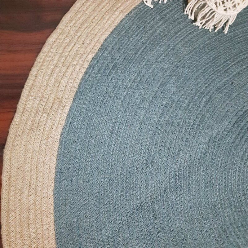Clearance Sale-Avioni Cotton Handmade Light Blue Area Rug 140CMS (Diameter) round, “Nature Collection” Specially designed for festive season, Handmade by Skilled Artisan, Cotton Rich Vibrant Colors Yarn