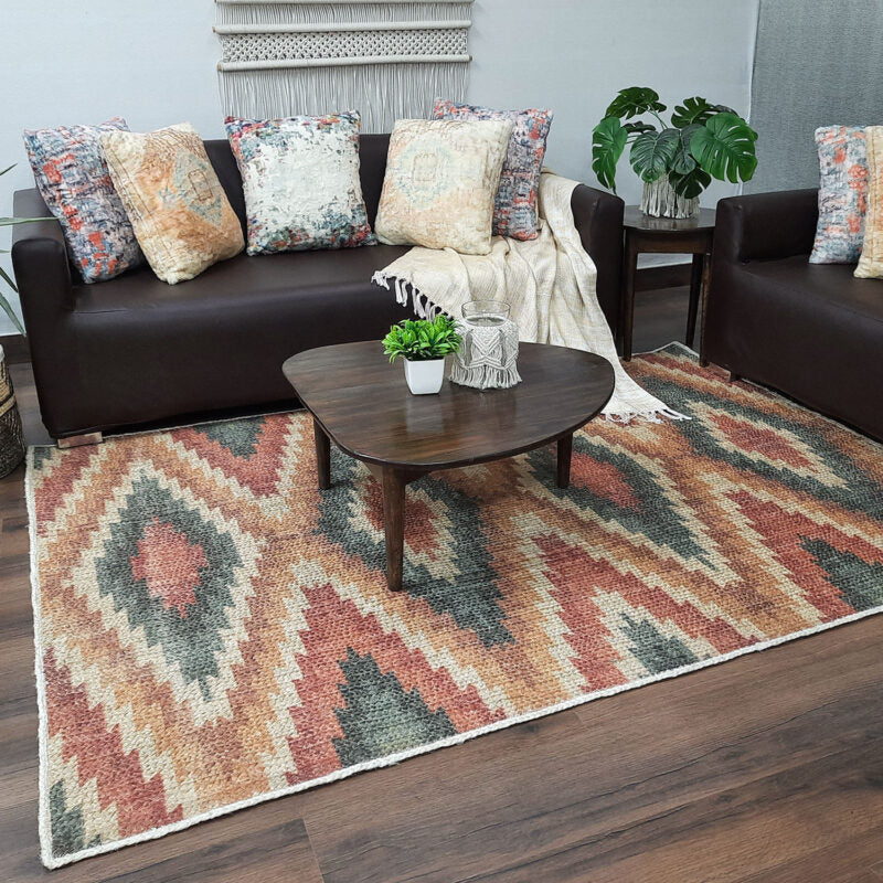 Avioni Kilim Design Inspired Natural Jute Rug with Cotton Backing