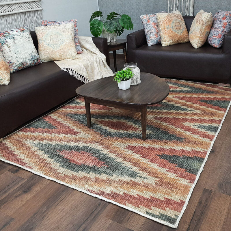 Avioni Kilim Design Inspired Natural Jute Rug with Cotton Backing