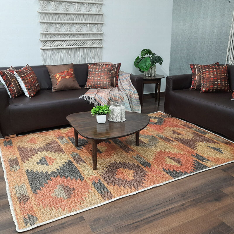 Avioni Kilim Design Inspired Natural Jute Rug with Cotton Backing